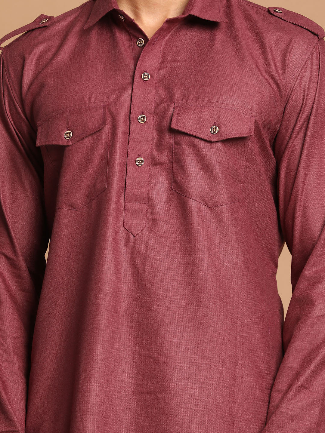 Men's Purple Cotton Blend Pathani Pathani Kurta Set