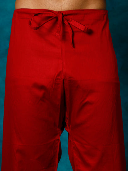 Men's Maroon Cotton Blend Pathani Pathani Kurta Set