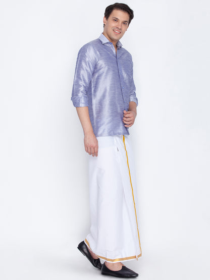 Men's Lavender Silk Blend Straight Shirt And Mundu
