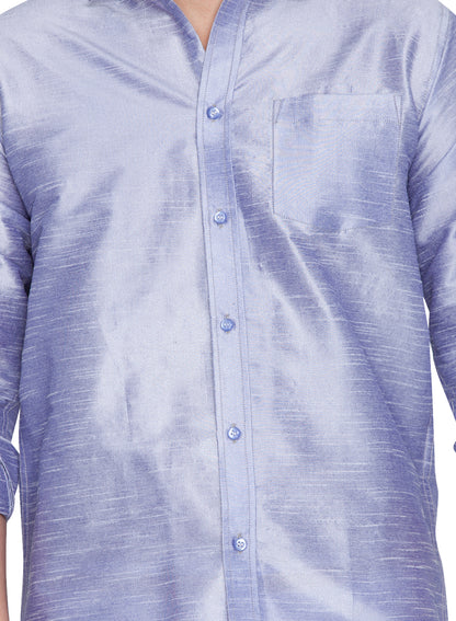 Men's Lavender Silk Blend Straight Shirt And Mundu