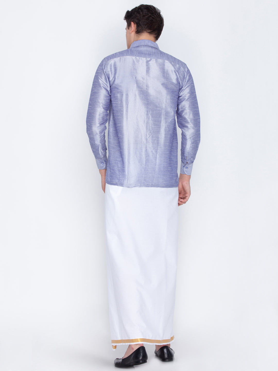 Men's Lavender Silk Blend Straight Shirt And Mundu