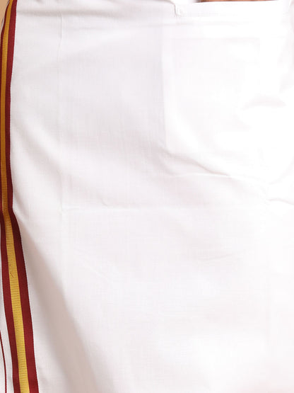 Men's Maroon Silk Blend Straight Shirt And Mundu