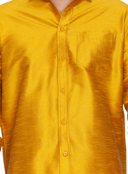 Men's Mustard Silk Blend Straight Shirt And Mundu