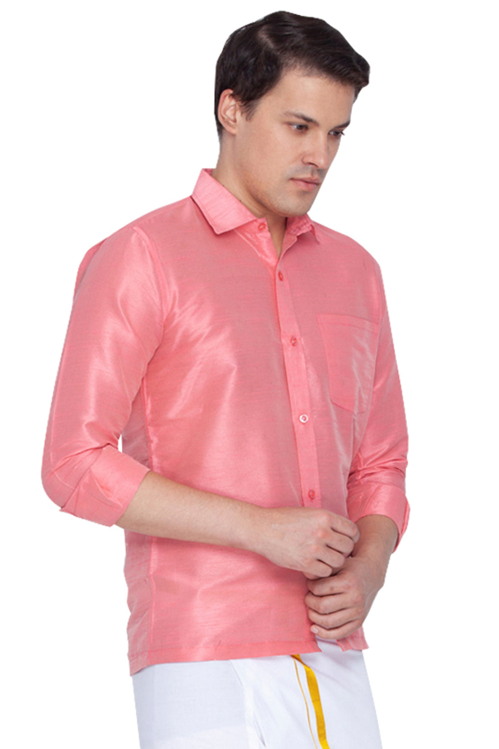 Men's Pink Silk Blend Straight Ethnic Shirt