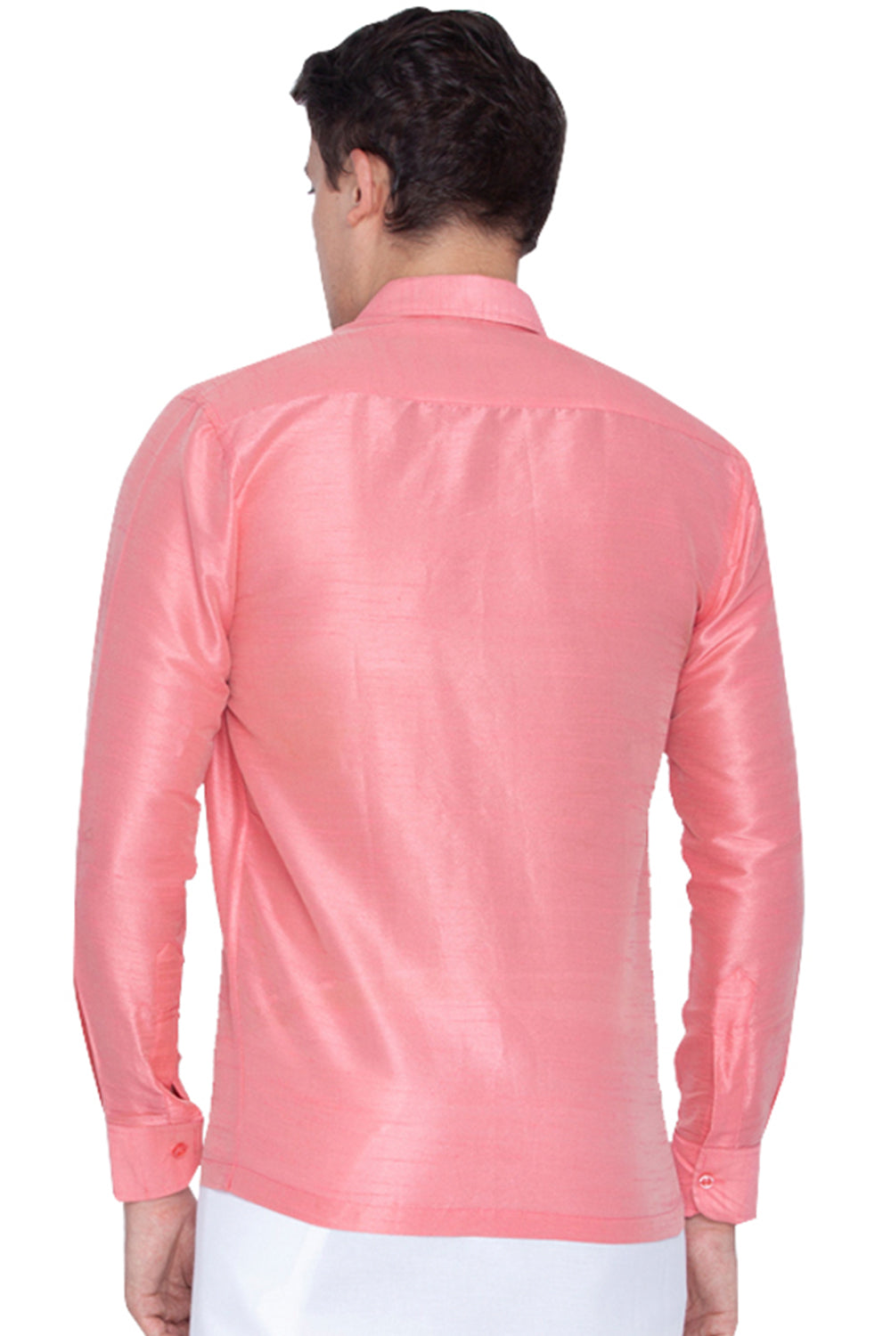Men's Pink Silk Blend Straight Ethnic Shirt