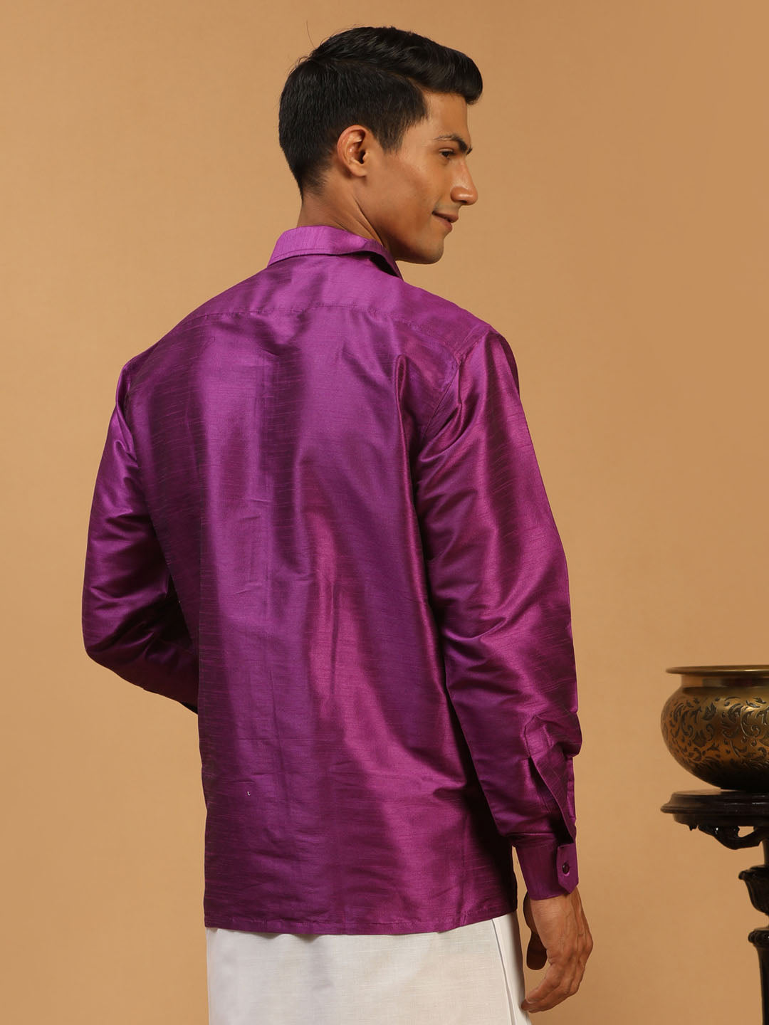 Men's Purple Silk Blend Straight Ethnic Shirt