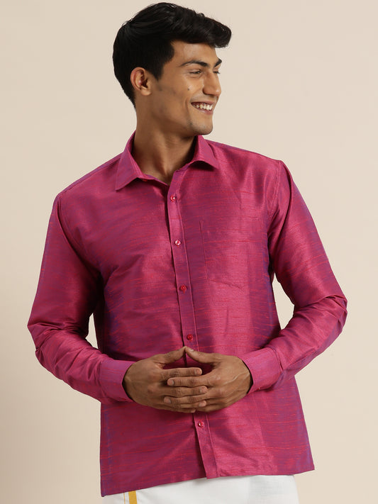 Men's Purple Silk Blend Straight Ethnic Shirt