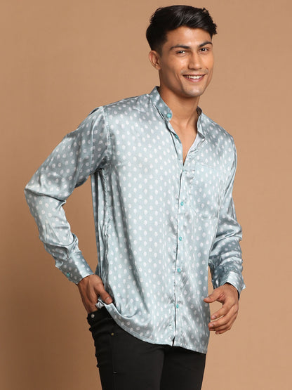 Men's Grey Satin Straight Ethnic Shirt