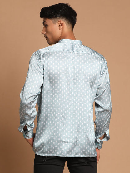 Men's Grey Satin Straight Ethnic Shirt