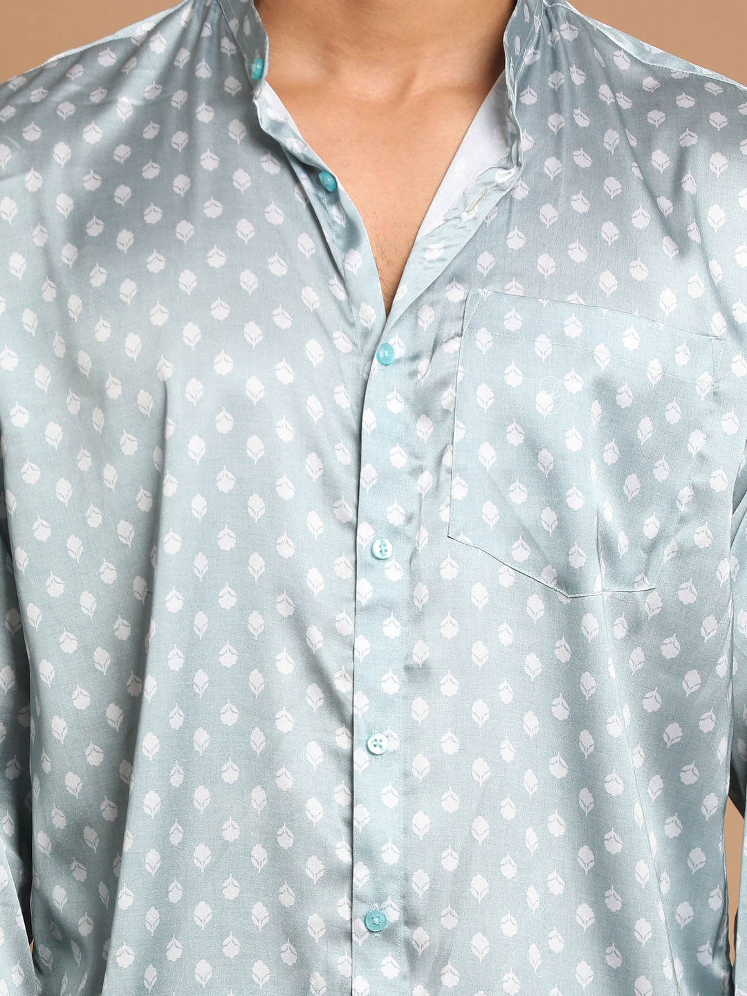 Men's Grey Satin Straight Ethnic Shirt