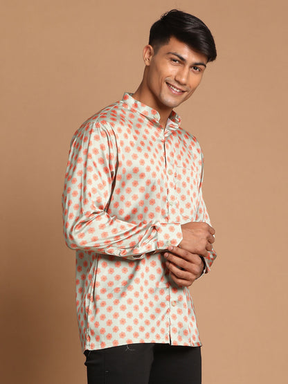 Men's MulticoloredBaseMint Satin Straight Ethnic Shirt