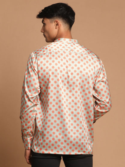 Men's MulticoloredBaseMint Satin Straight Ethnic Shirt