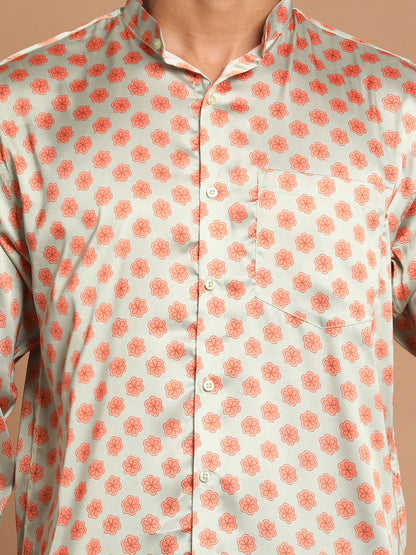 Men's MulticoloredBaseMint Satin Straight Ethnic Shirt