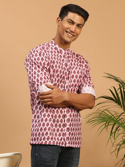 Men's Pink Muslin Straight Ethnic Shirt