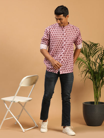 Men's Pink Muslin Straight Ethnic Shirt