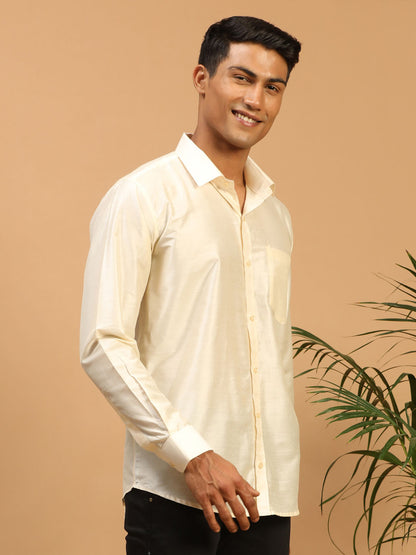 Men's Cream Viscose Straight Ethnic Shirt