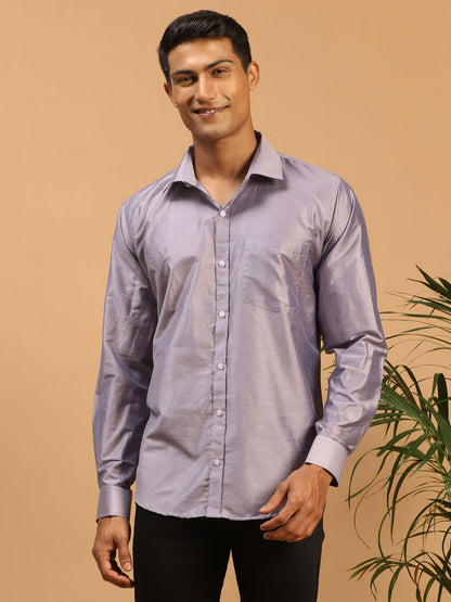 Men's Purple Viscose Straight Ethnic Shirt