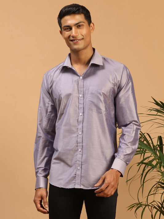 Men's Purple Viscose Straight Ethnic Shirt