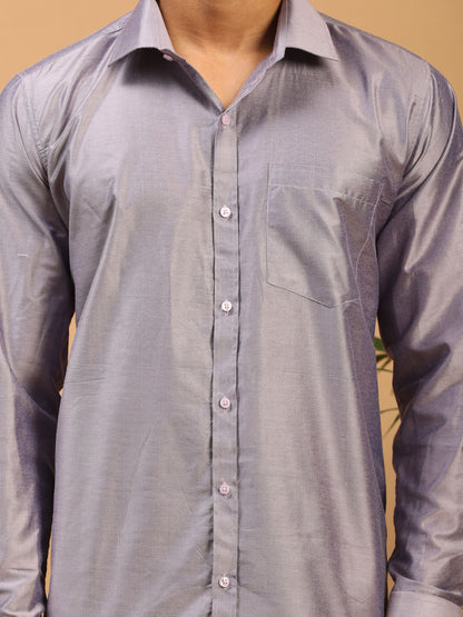 Men's Purple Viscose Straight Ethnic Shirt