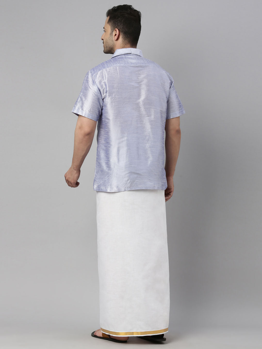 Men's Lavender Silk Blend Straight Shirt And Mundu