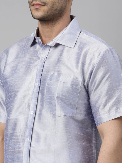 Men's Lavender Silk Blend Straight Shirt And Mundu