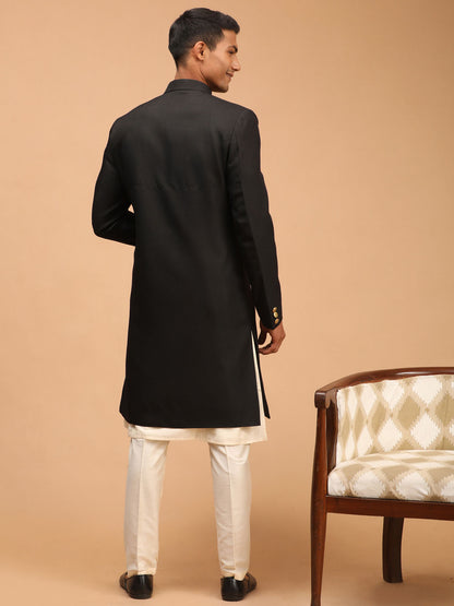 Men's Black Viscose Straight Sherwani Set