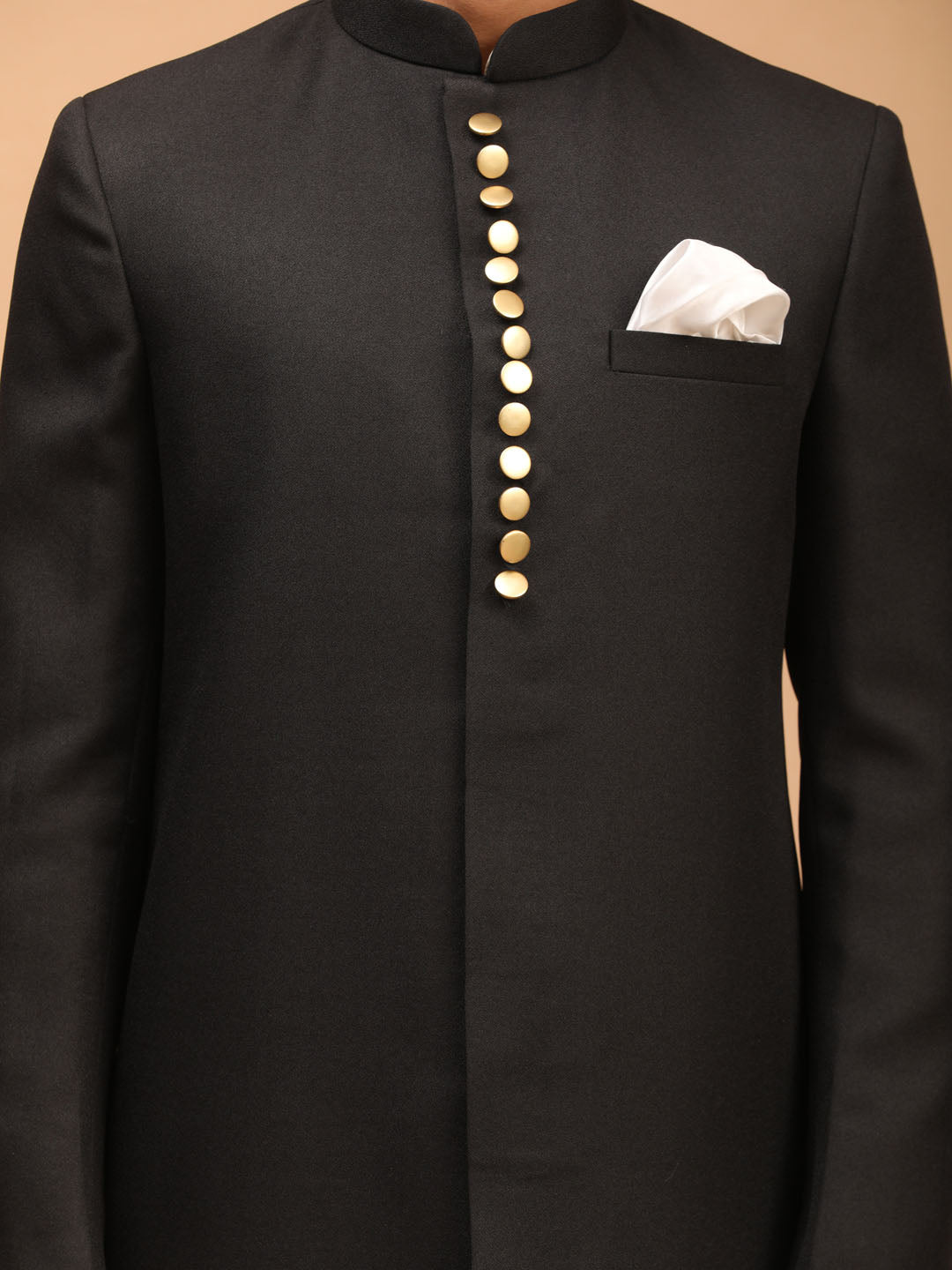 Men's Black Viscose Straight Sherwani Set
