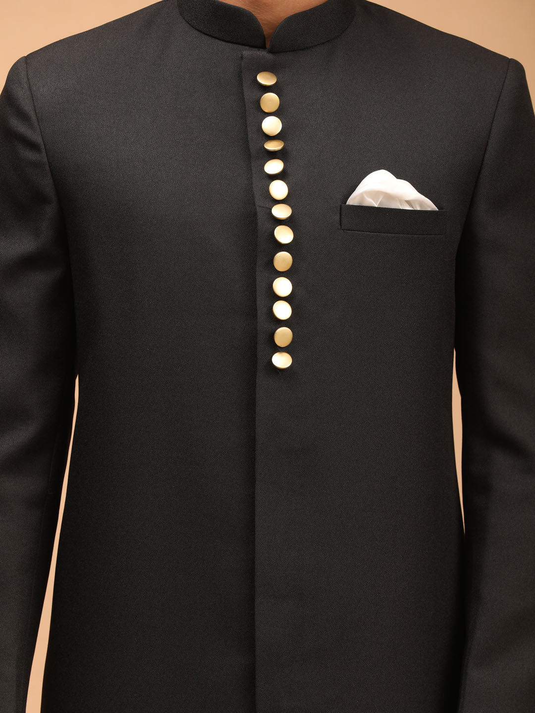 Men's Black Viscose Straight Sherwani Set