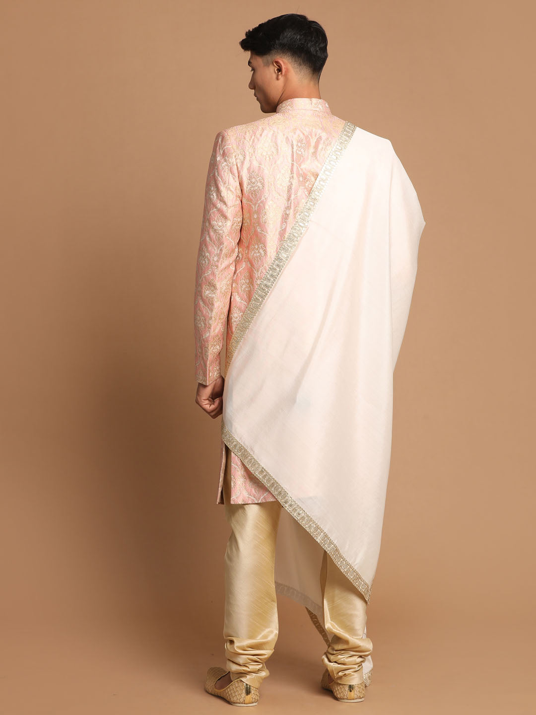 Men's Pink Silk Blend Straight Sherwani Set