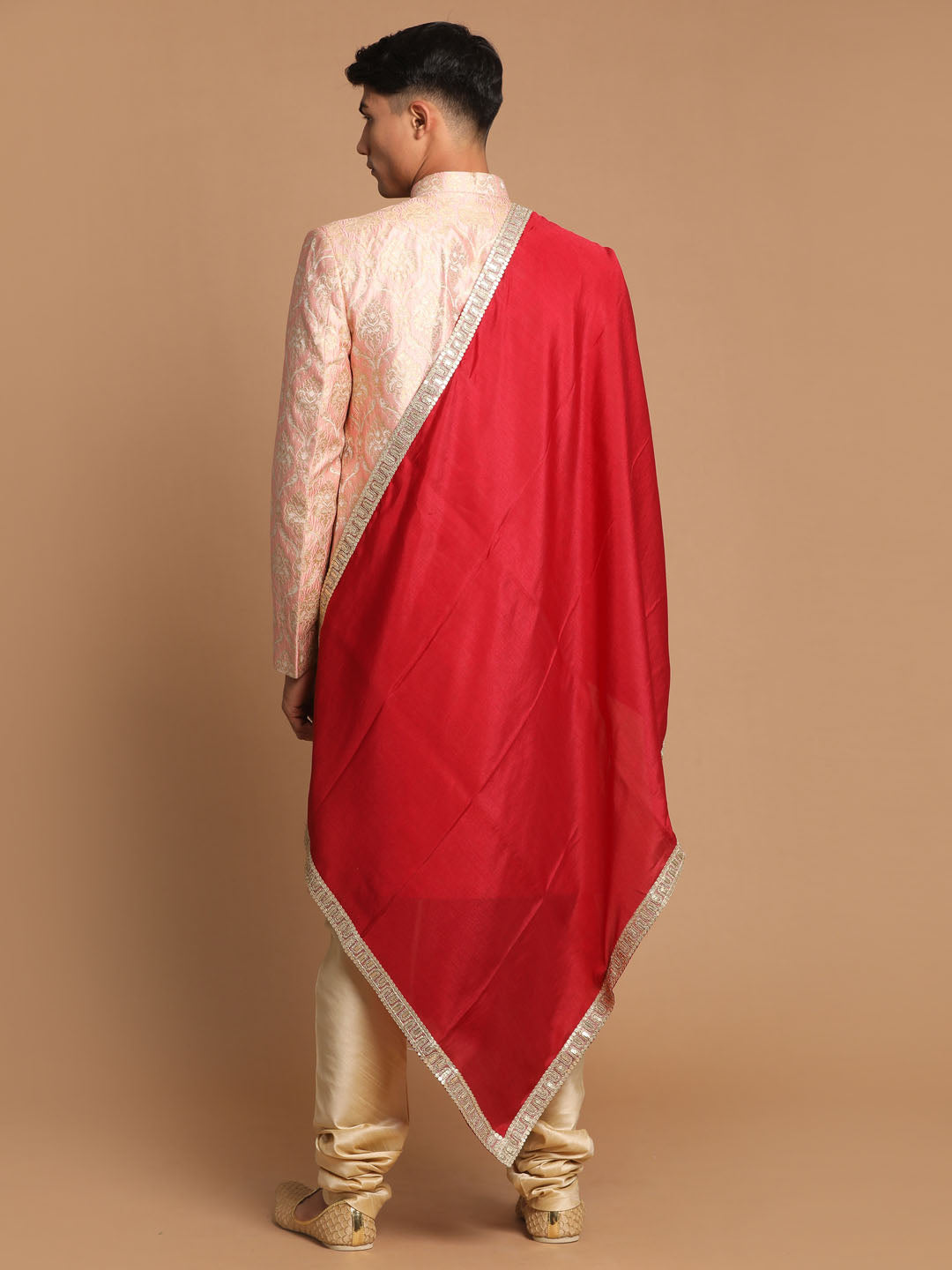 Men's Pink Silk Blend Straight Sherwani Set