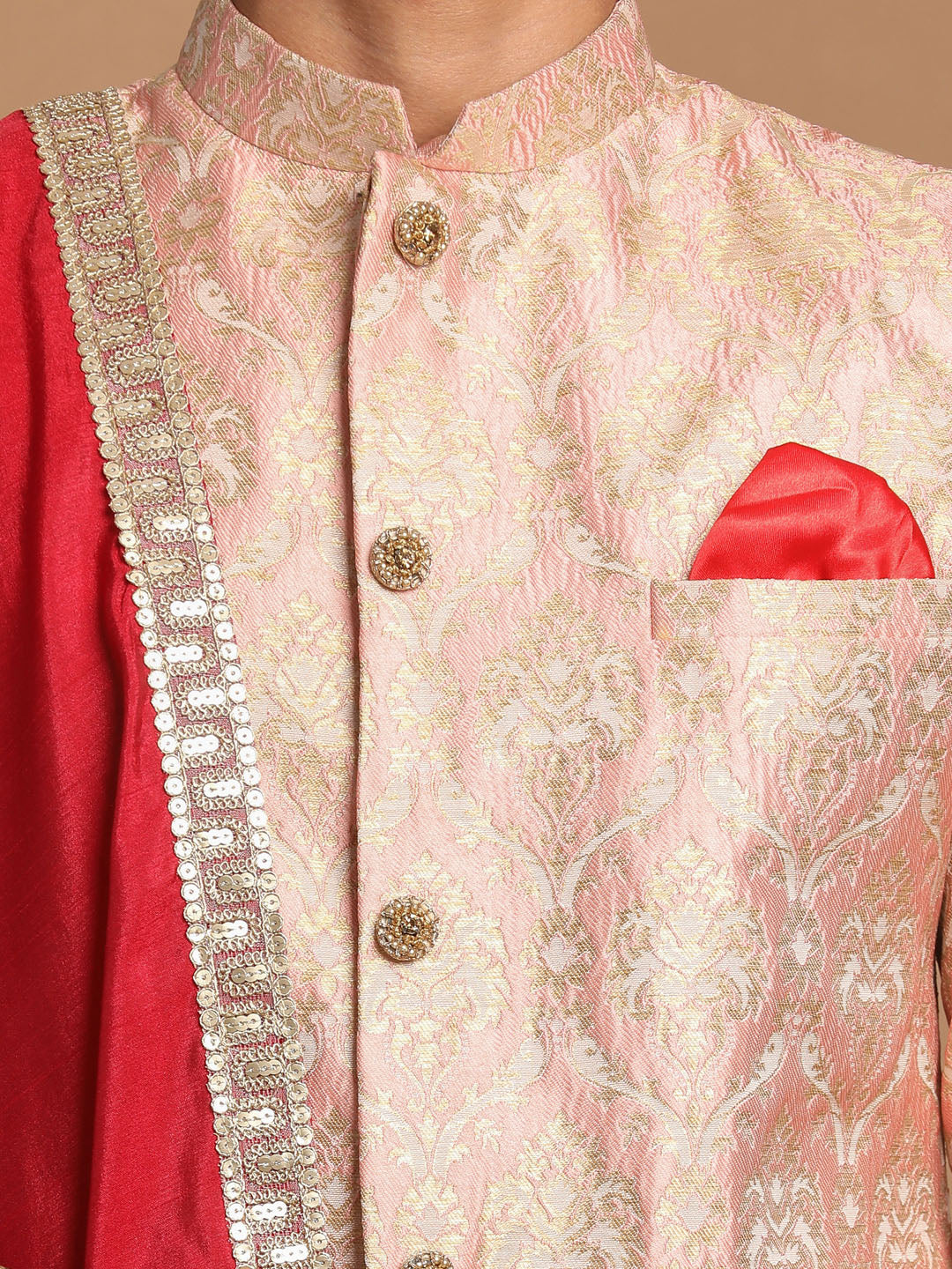 Men's Pink Silk Blend Straight Sherwani Set