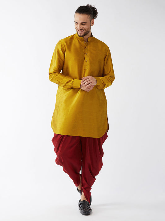 Men's Mustard Silk Blend Pathani Kurta and Dhoti Set