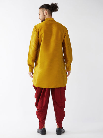 Men's Mustard Silk Blend Pathani Kurta and Dhoti Set