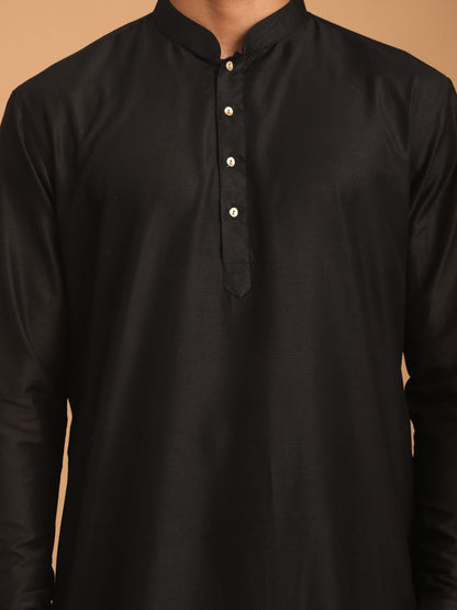 Men's Black Viscose Curved Kurta Pyjama Set