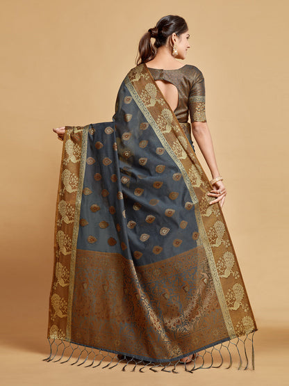 Dhiyona GR Women's Vasudha Warm Grey Zari Woven Design Chanderi Cotton Saree