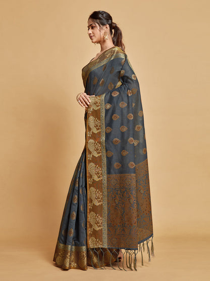 Dhiyona GR Women's Vasudha Warm Grey Zari Woven Design Chanderi Cotton Saree