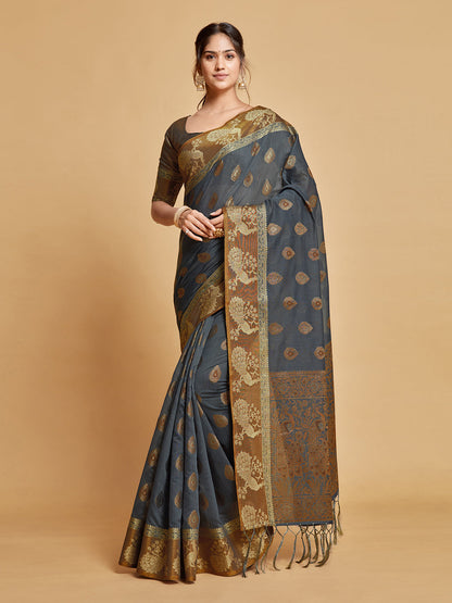 Dhiyona GR Women's Vasudha Warm Grey Zari Woven Design Chanderi Cotton Saree