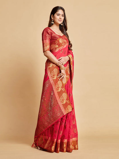 Dhiyona GR Women's Vasudha Dusty Pink Zari Woven Design Chanderi Cotton Saree