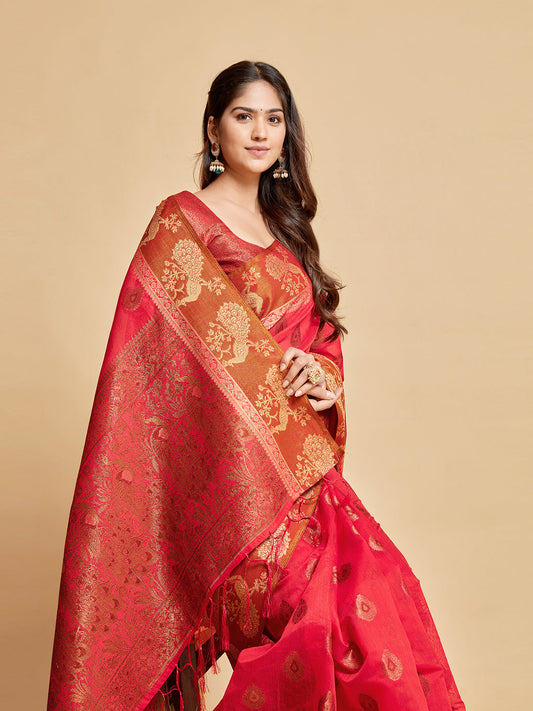 Dhiyona GR Women's Vasudha Dusty Pink Zari Woven Design Chanderi Cotton Saree