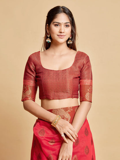 Dhiyona GR Women's Vasudha Dusty Pink Zari Woven Design Chanderi Cotton Saree
