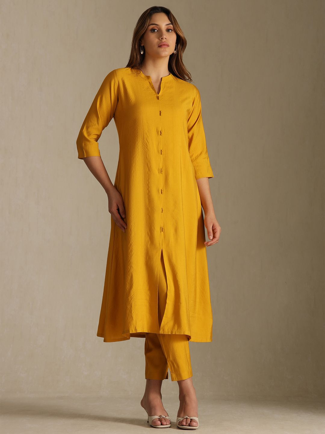 Dhiyona SO Women's Mandarin Collar A-Line Kurta With Trousers