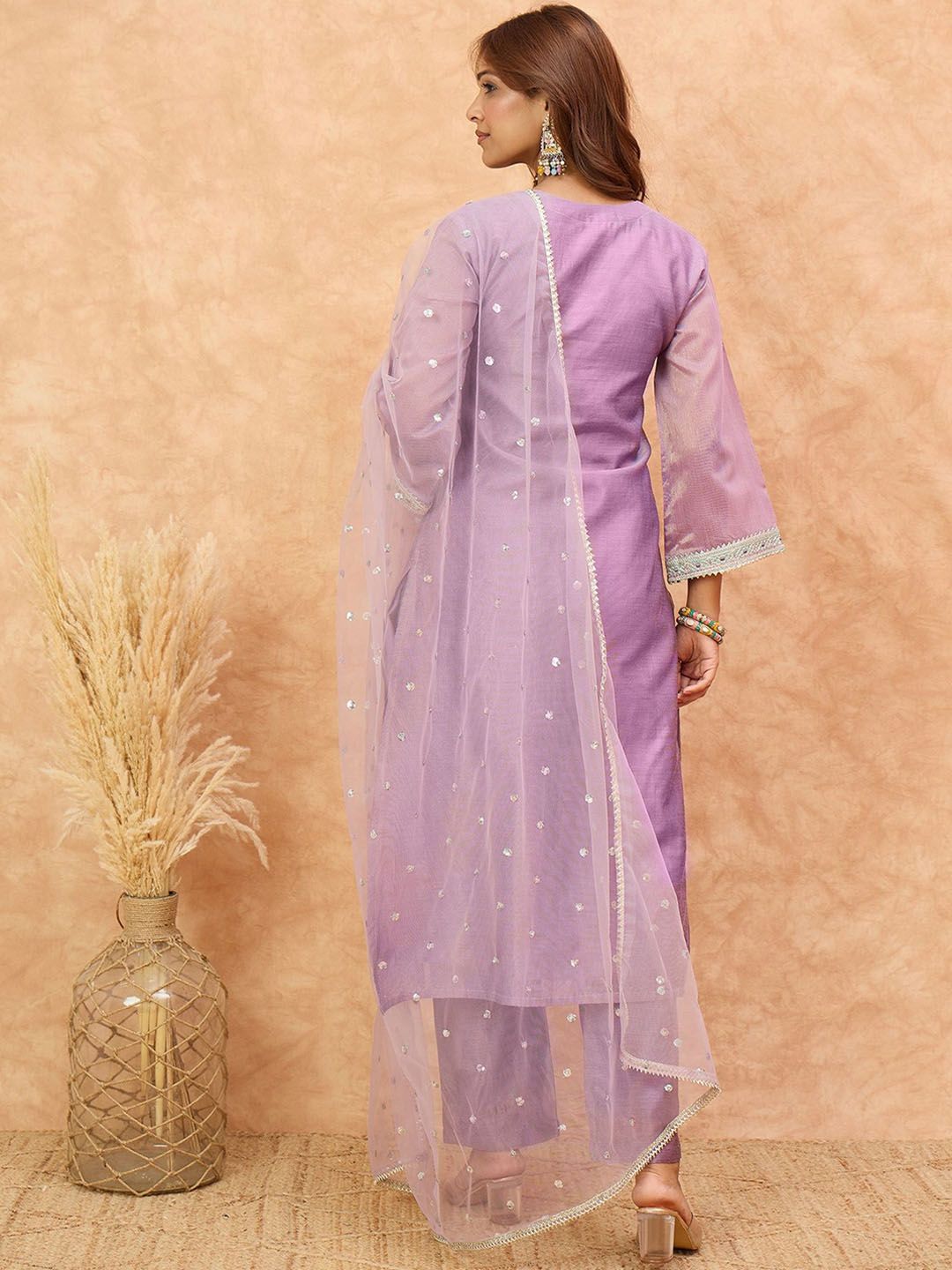 Dhiyona VA Women's Ethnic Motifs Yoke Design Zari Kurta with Trousers & Dupatta