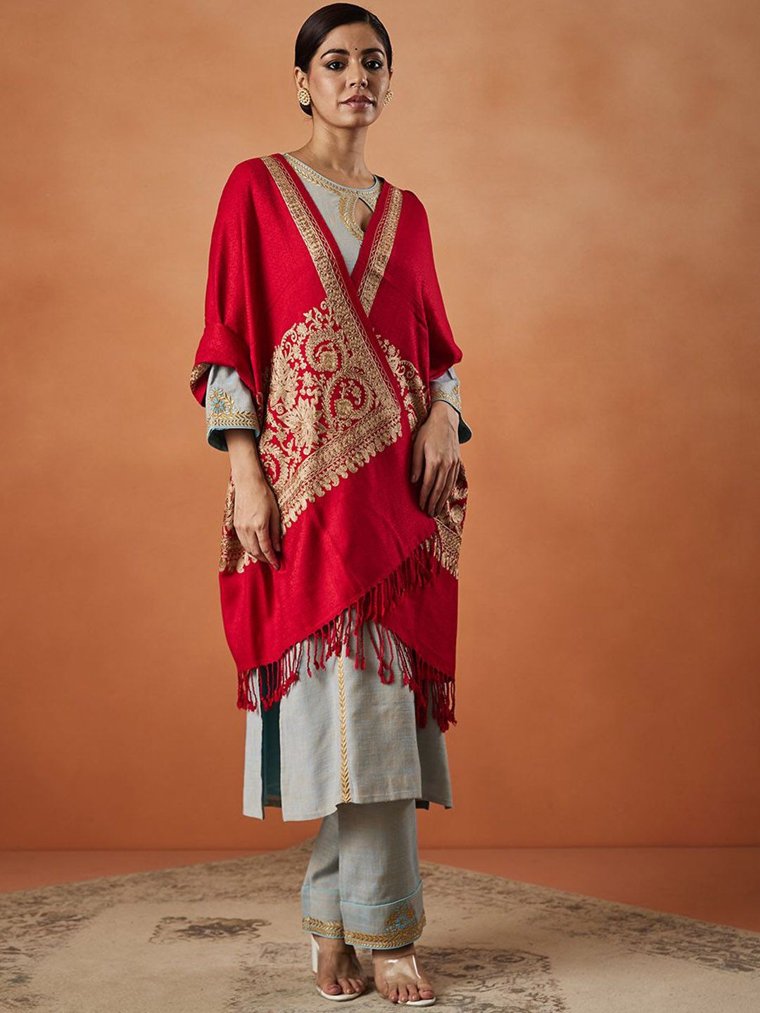 Dhiyona PA Floral Embroidered Fringed Shawl