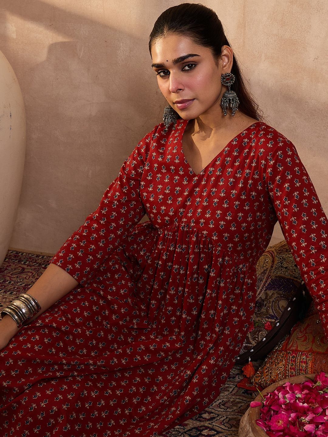 Ethnic Motifs Printed A-Line Pure Cotton Kurta With Trousers