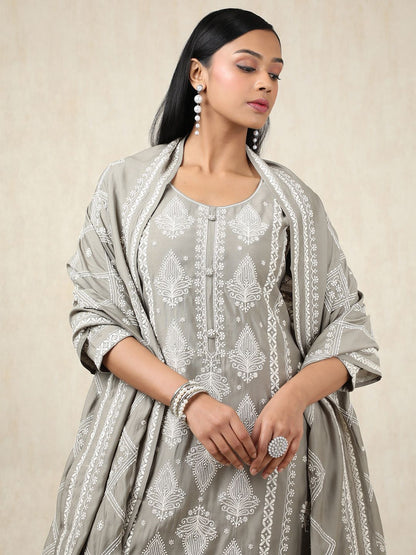Dhiyona SO Women's Women Ethnic Motifs Printed Regular Chanderi Cotton Kurta with Trousers & With Dupatta