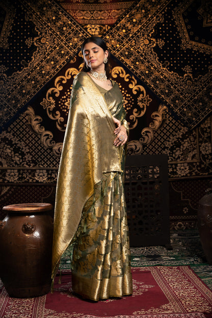 Dhiyona GR Women's Vedika Grey Jimmi Choo Zari Woven Saree