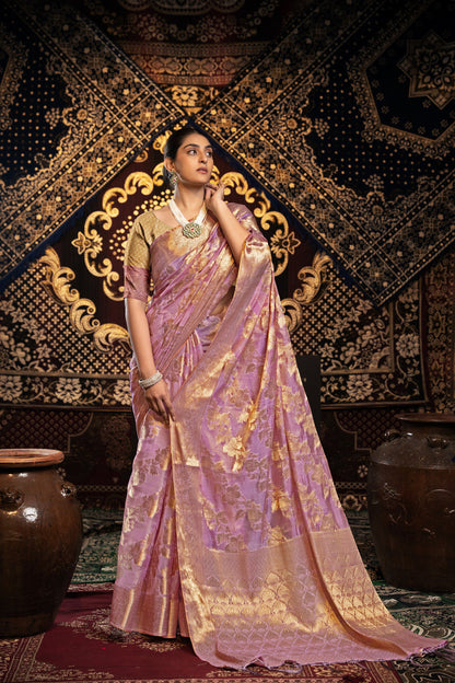 Dhiyona GR Women's Vedika Pink Jimmi Choo Zari Woven Saree