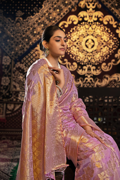 Dhiyona GR Women's Vedika Pink Jimmi Choo Zari Woven Saree