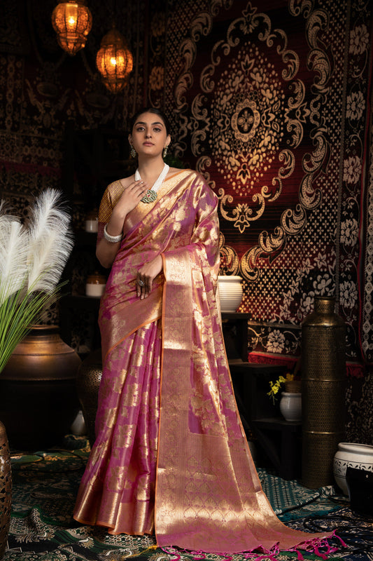 Dhiyona GR Women's Vedika Purple Jimmi Choo Zari Woven Saree