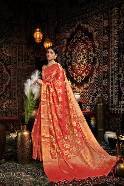 Dhiyona GR Women's Vedika Red Jimmi Choo Zari Woven Saree